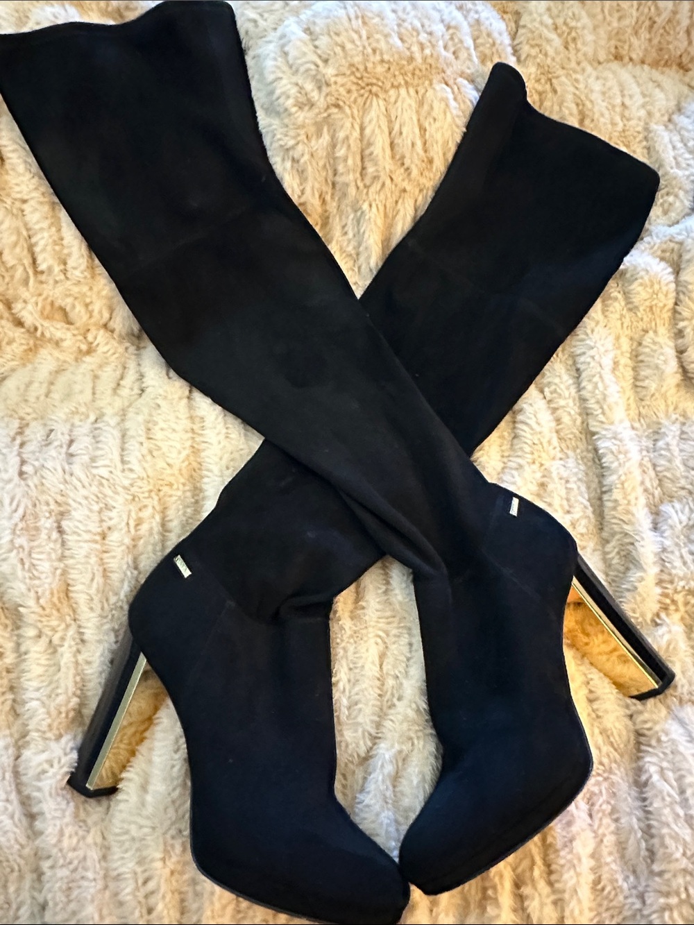 Calvin Klein Sleek Over-the-Knee Fine Microsuede Heeled Boots - Women's Black